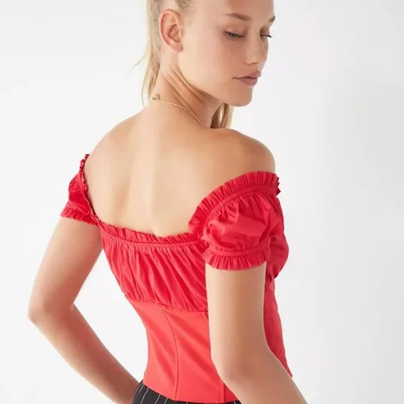 NWT, I.AM.GIA Naomi Ruffle Bustier Top with Sweetheart Neckline, Red, L